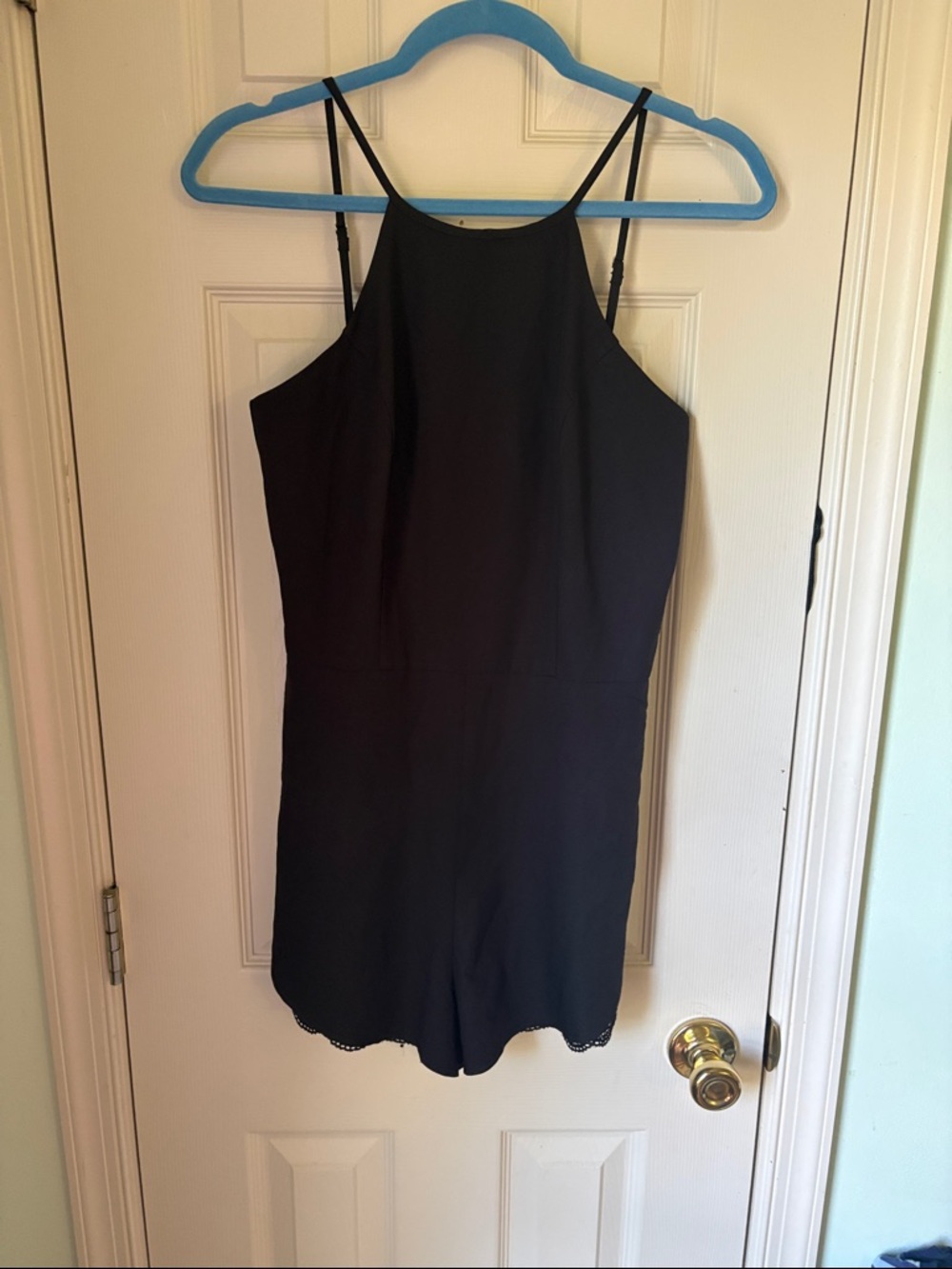 Swell Black Adjustable-Strap Romper with Lace Detailing at Hem